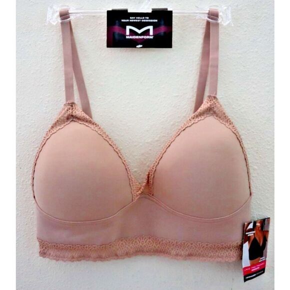 Maidenform DM2322-JDQ Women's Sz M Blush Pink Lace Trim Triangle Rib Bralette - Picture 1 of 9